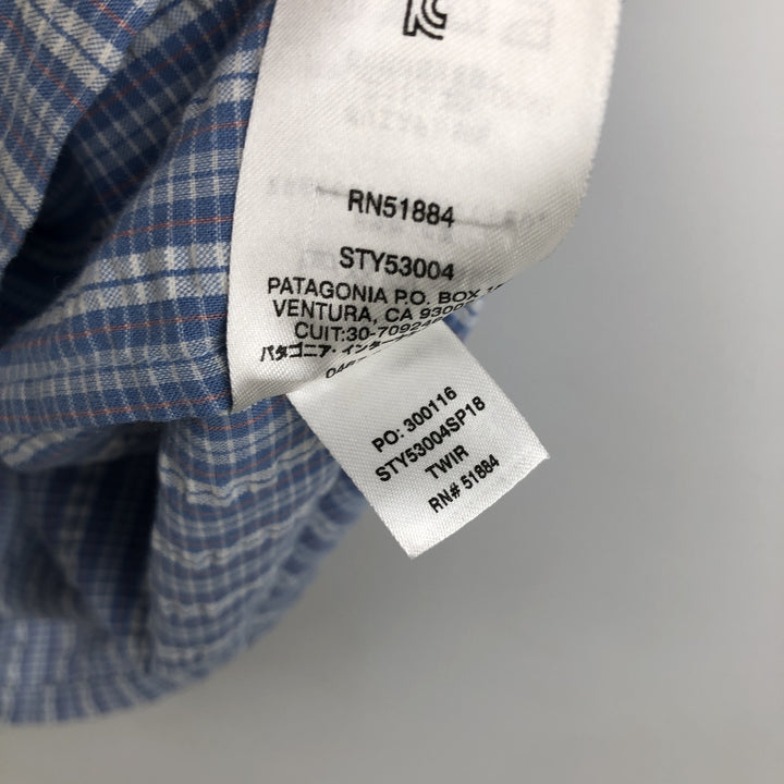 Patagonia 53004SP18 Check Pattern Seersucker Short Sleeve Poly-Cotton Shirt, Boxy Shirt, Men's XL Equivalent polyester Blue type light blue Vintage Second Hand