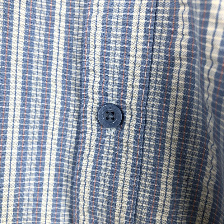 Patagonia 53004SP18 Check Pattern Seersucker Short Sleeve Poly-Cotton Shirt, Boxy Shirt, Men's XL Equivalent polyester Blue type light blue Vintage Second Hand