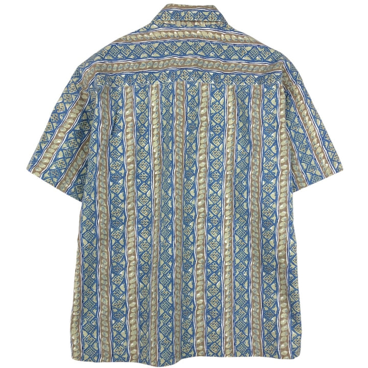 ~90'S LLBean all-over print short-sleeved cotton shirt, boxy style, men's size L equivalent, vintage. unclear blue type Vintage Second Hand