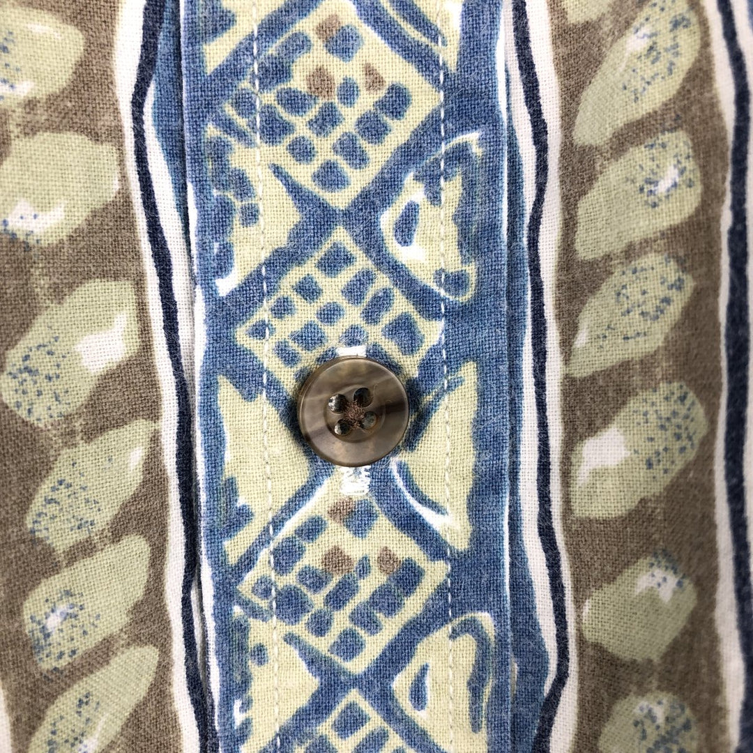 ~90'S LLBean all-over print short-sleeved cotton shirt, boxy style, men's size L equivalent, vintage. unclear blue type Vintage Second Hand