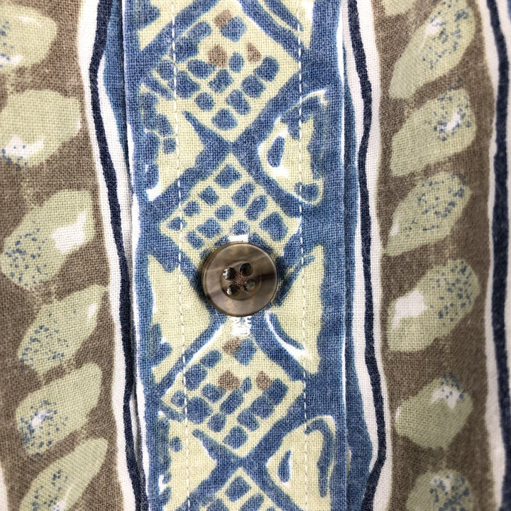 ~90'S LLBean all-over print short-sleeved cotton shirt, boxy style, men's size L equivalent, vintage. unclear blue type Vintage Second Hand
