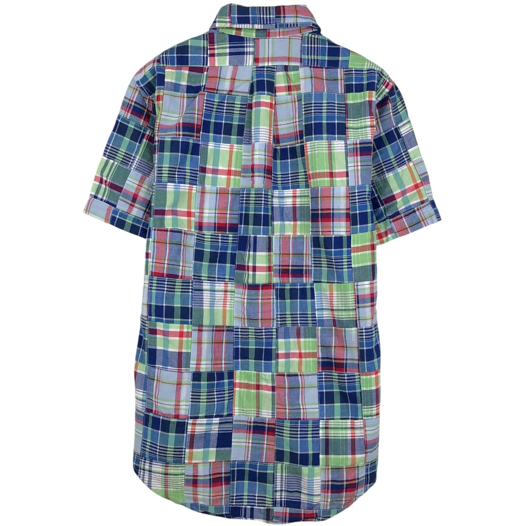 Brooks Brothers 1818 Patchwork Short-Sleeve Button-Down Check Shirt, Men's Size S (approx.) cotton navy blue type Vintage Second Hand