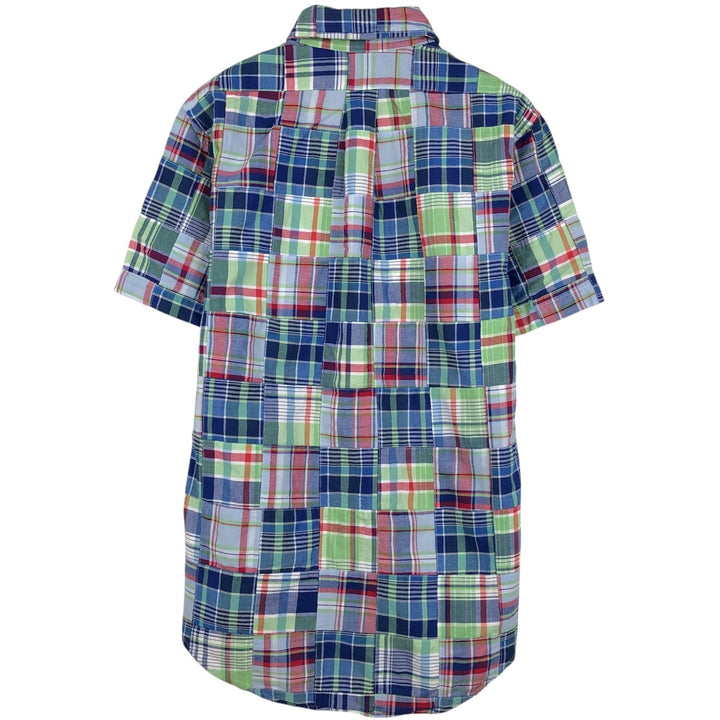 Brooks Brothers 1818 Patchwork Short-Sleeve Button-Down Check Shirt, Men's Size S (approx.) cotton navy blue type Vintage Second Hand