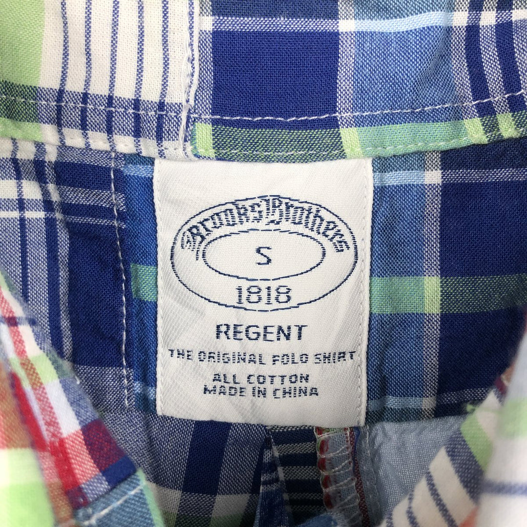 Brooks Brothers 1818 Patchwork Short-Sleeve Button-Down Check Shirt, Men's Size S (approx.) cotton navy blue type Vintage Second Hand