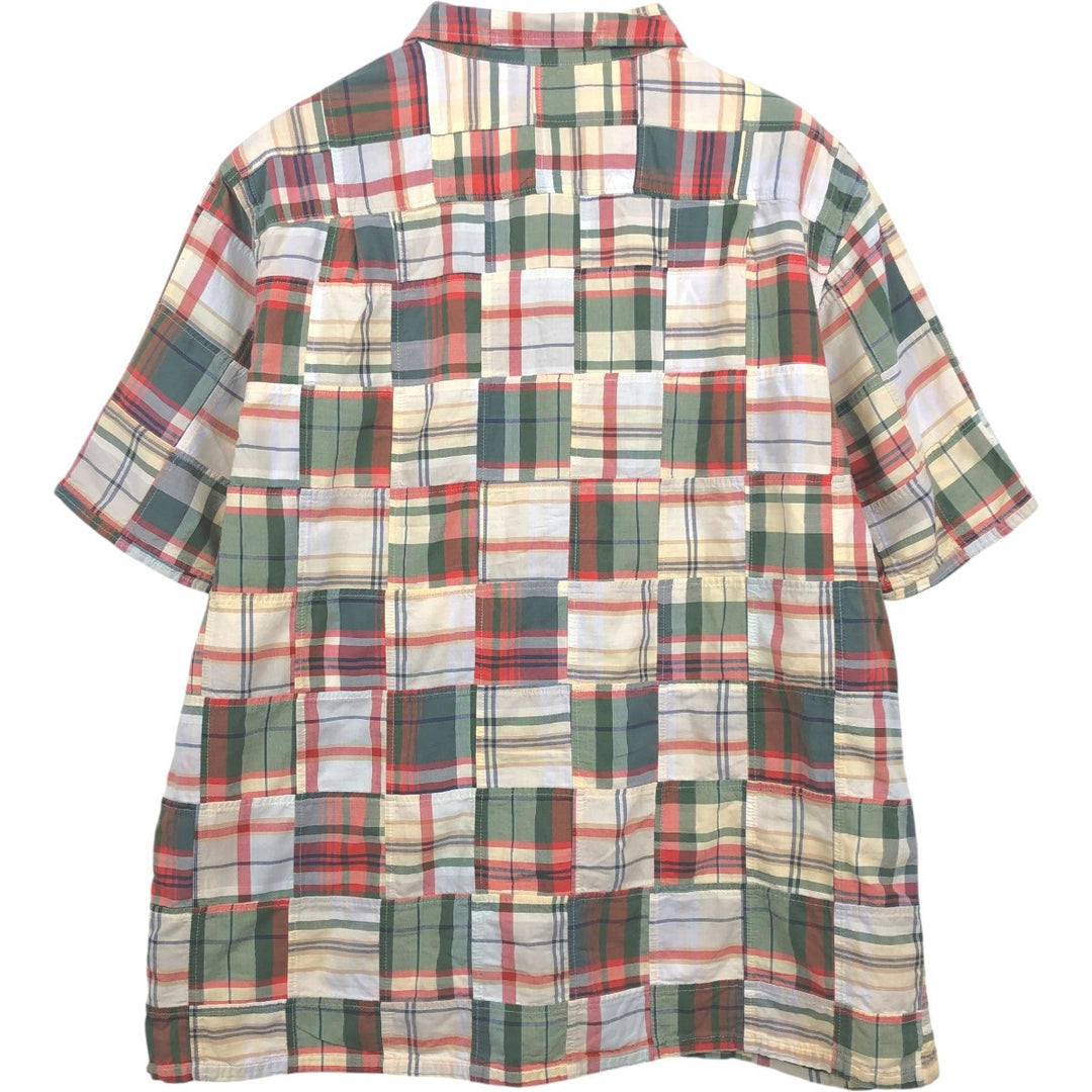 90s-00'S L.L.Bean Madras Check Patchwork Short-Sleeve Cotton Check Shirt, Boxy Shirt, Men's Size L (approx.) cotton green type Vintage Second Hand