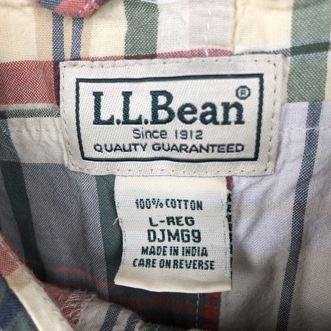90s-00'S L.L.Bean Madras Check Patchwork Short-Sleeve Cotton Check Shirt, Boxy Shirt, Men's Size L (approx.) cotton green type Vintage Second Hand