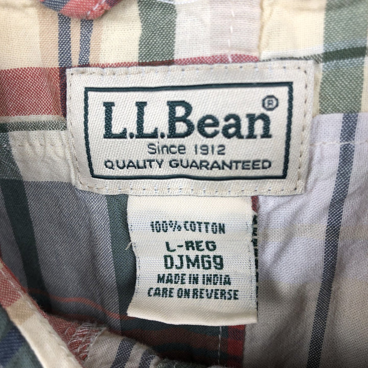 90s-00'S L.L.Bean Madras Check Patchwork Short-Sleeve Cotton Check Shirt, Boxy Shirt, Men's Size L (approx.) cotton green type Vintage Second Hand