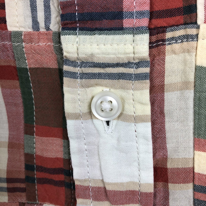90s-00'S L.L.Bean Madras Check Patchwork Short-Sleeve Cotton Check Shirt, Boxy Shirt, Men's Size L (approx.) cotton green type Vintage Second Hand