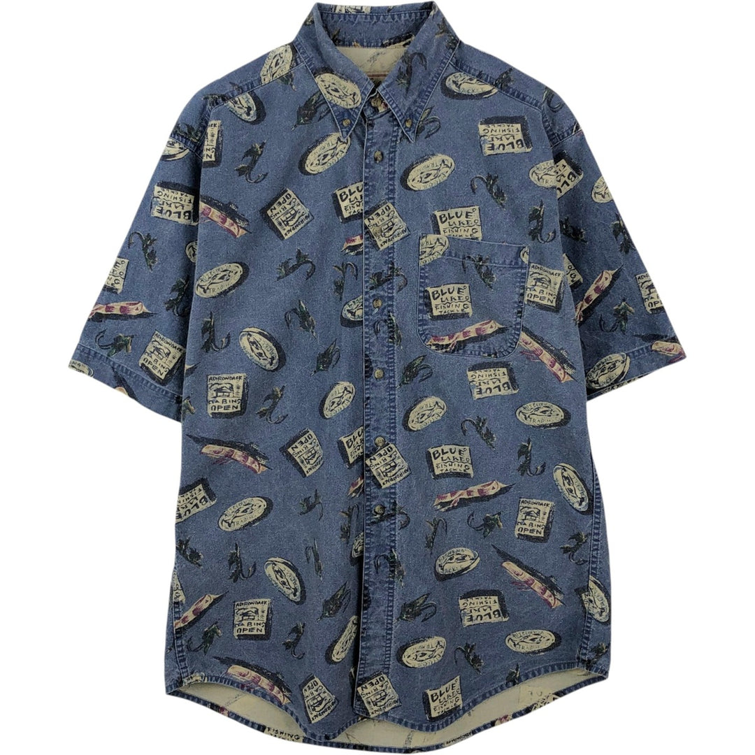 90s-00'S Woolrich all-over print short-sleeved button-down shirt, men's size L (approx.) cotton blue type Vintage Second Hand