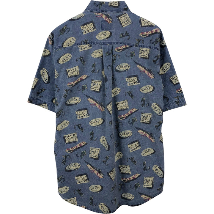 90s-00'S Woolrich all-over print short-sleeved button-down shirt, men's size L (approx.) cotton blue type Vintage Second Hand