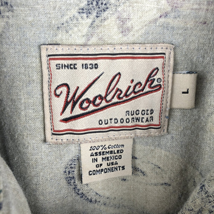 90s-00'S Woolrich all-over print short-sleeved button-down shirt, men's size L (approx.) cotton blue type Vintage Second Hand