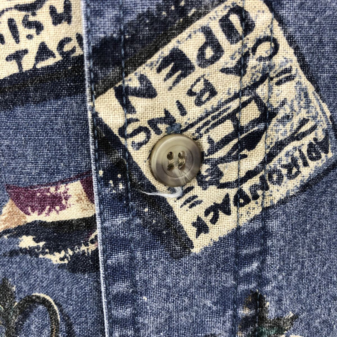 90s-00'S Woolrich all-over print short-sleeved button-down shirt, men's size L (approx.) cotton blue type Vintage Second Hand