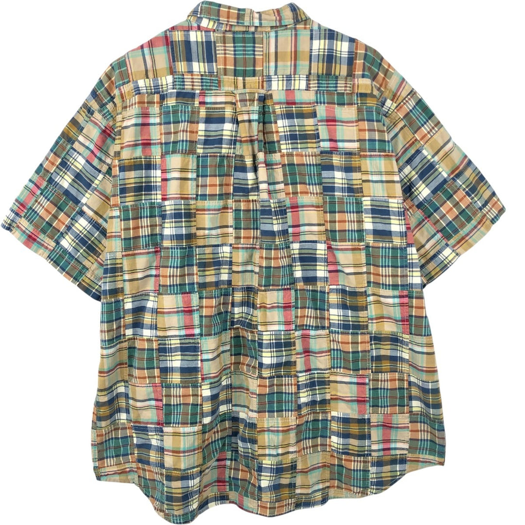 Orvis patchwork short-sleeved button-down check shirt, men's size XXL equivalent. cotton green type Vintage Second Hand