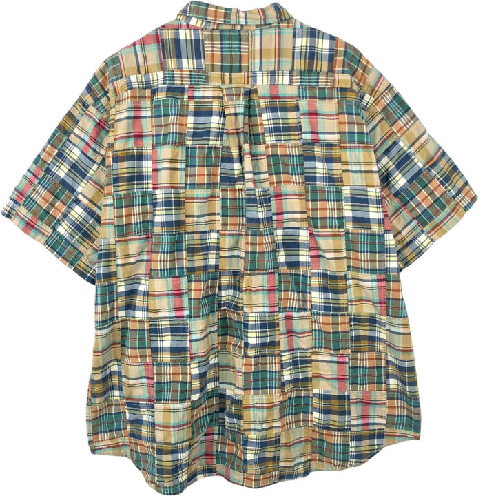 Orvis patchwork short-sleeved button-down check shirt, men's size XXL equivalent. cotton green type Vintage Second Hand