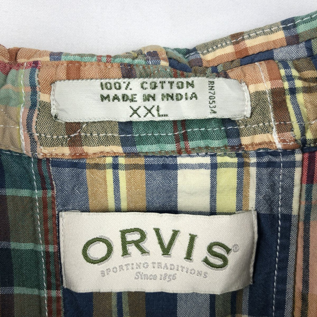 Orvis patchwork short-sleeved button-down check shirt, men's size XXL equivalent. cotton green type Vintage Second Hand