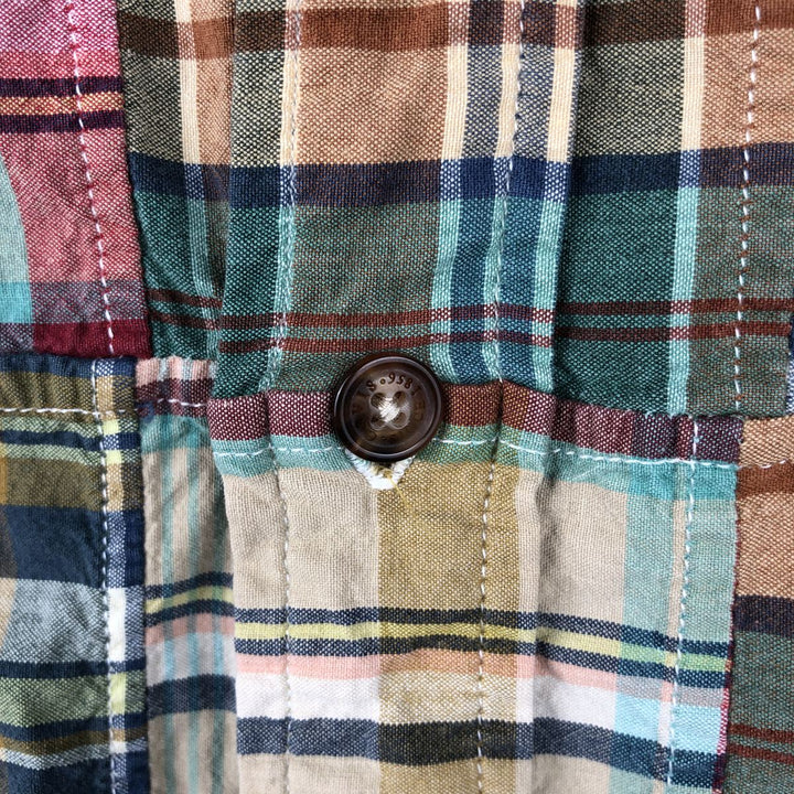 Orvis patchwork short-sleeved button-down check shirt, men's size XXL equivalent. cotton green type Vintage Second Hand