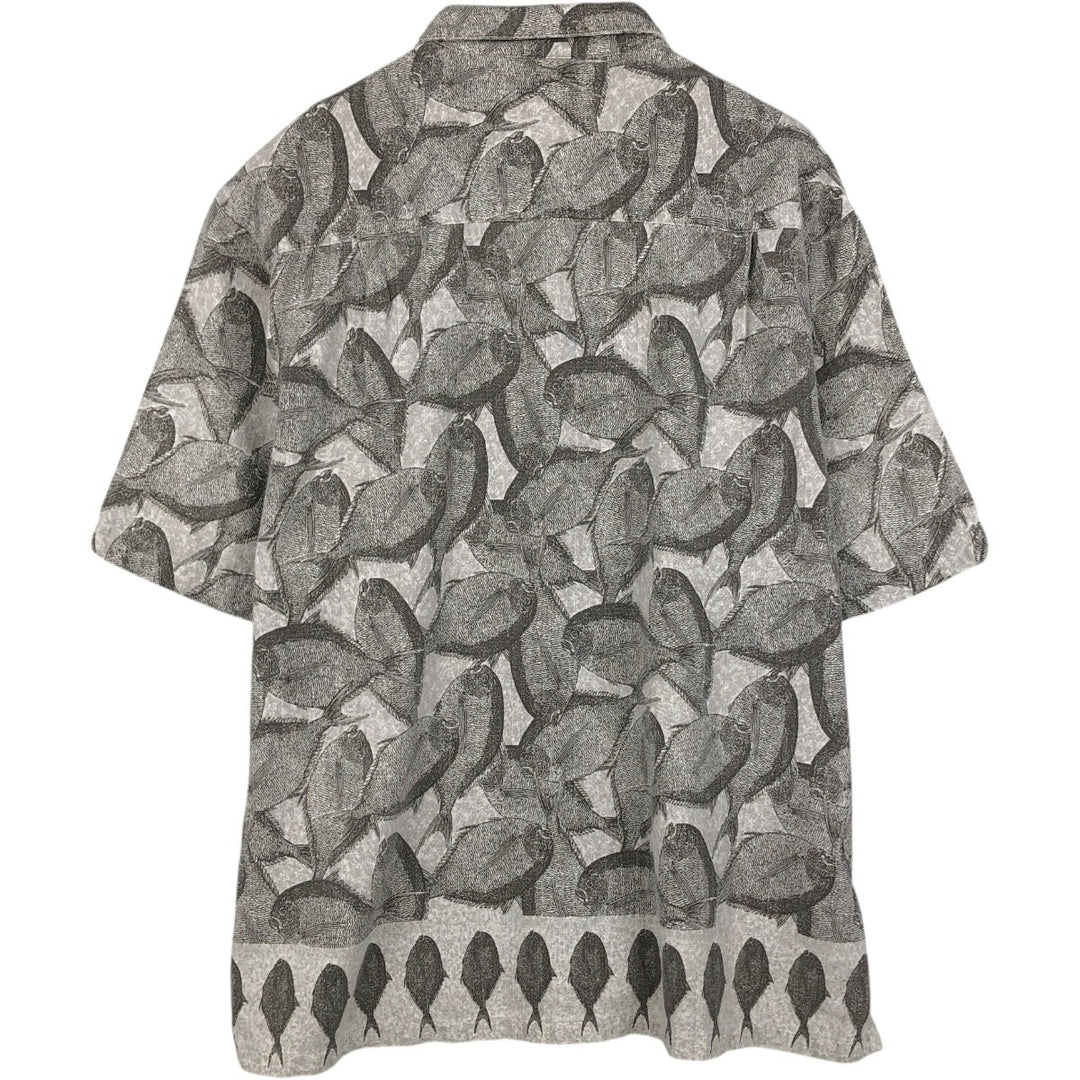 90s-00'S Columbia all-over fish print short-sleeved cotton shirt, boxy style, men's size XL equivalent, vintage. cotton gray type Vintage Second Hand