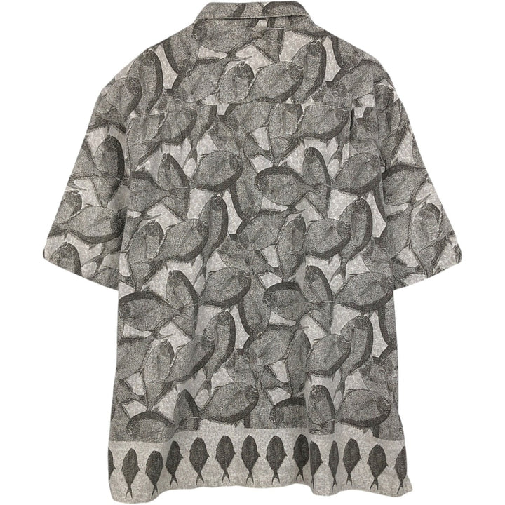 90s-00'S Columbia all-over fish print short-sleeved cotton shirt, boxy style, men's size XL equivalent, vintage. cotton gray type Vintage Second Hand