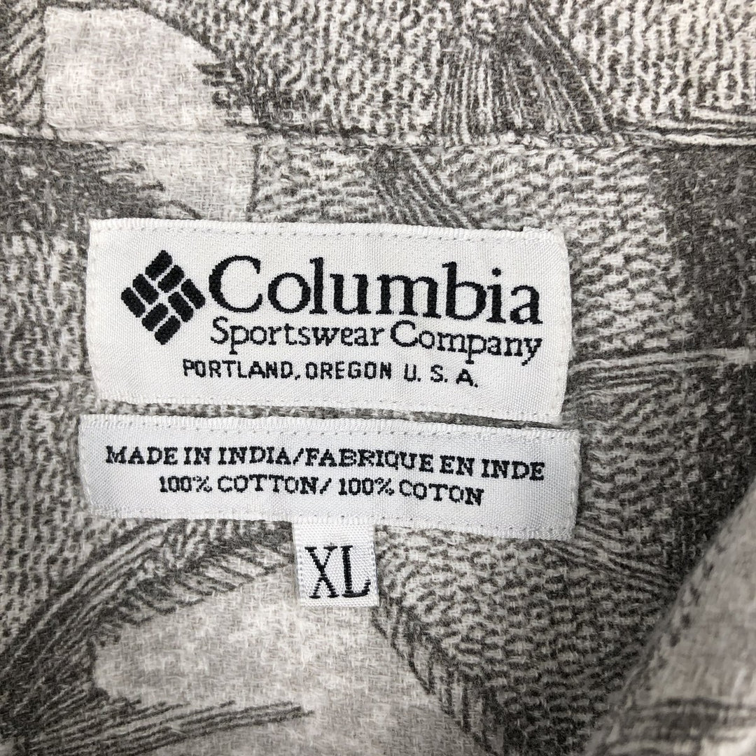 90s-00'S Columbia all-over fish print short-sleeved cotton shirt, boxy style, men's size XL equivalent, vintage. cotton gray type Vintage Second Hand