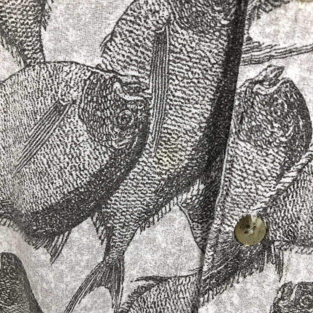 90s-00'S Columbia all-over fish print short-sleeved cotton shirt, boxy style, men's size XL equivalent, vintage. cotton gray type Vintage Second Hand