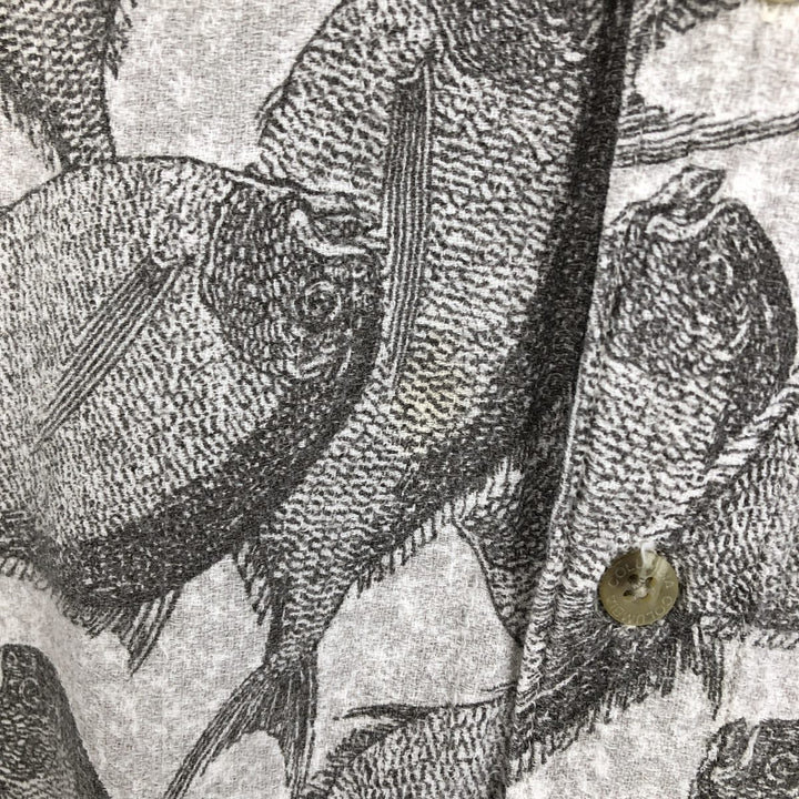 90s-00'S Columbia all-over fish print short-sleeved cotton shirt, boxy style, men's size XL equivalent, vintage. cotton gray type Vintage Second Hand