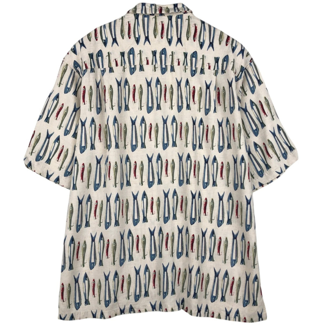 90s-00'S Columbia all-over print short-sleeved rayon box shirt, men's size XXL equivalent, vintage. Rayon ivory Vintage Second Hand