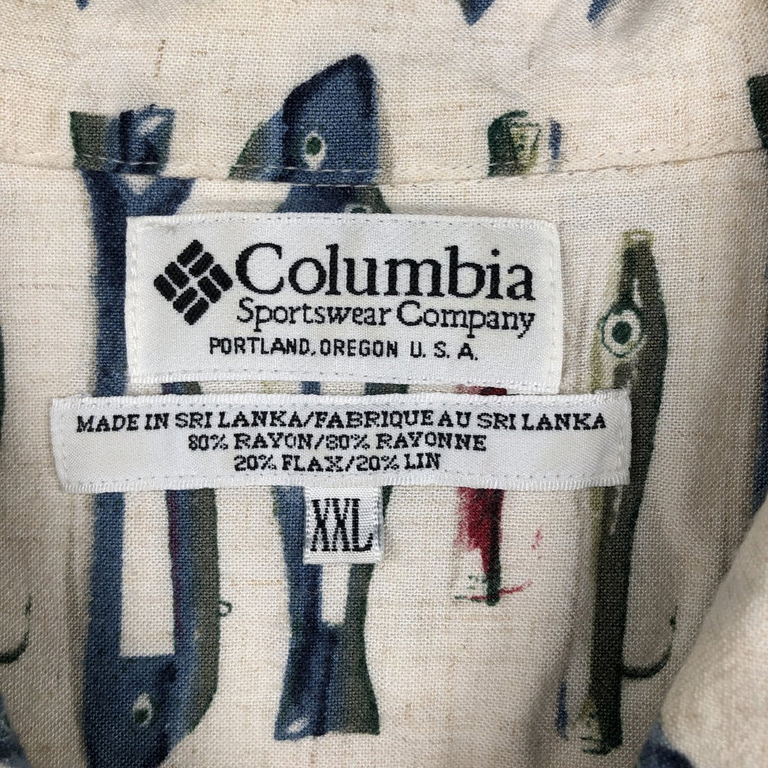 90s-00'S Columbia all-over print short-sleeved rayon box shirt, men's size XXL equivalent, vintage. Rayon ivory Vintage Second Hand