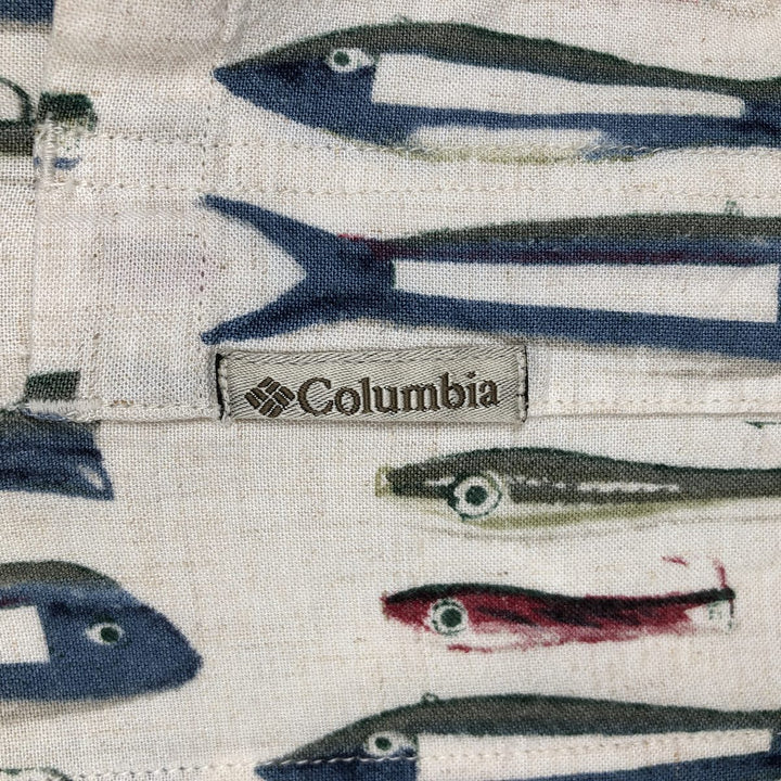 90s-00'S Columbia all-over print short-sleeved rayon box shirt, men's size XXL equivalent, vintage. Rayon ivory Vintage Second Hand