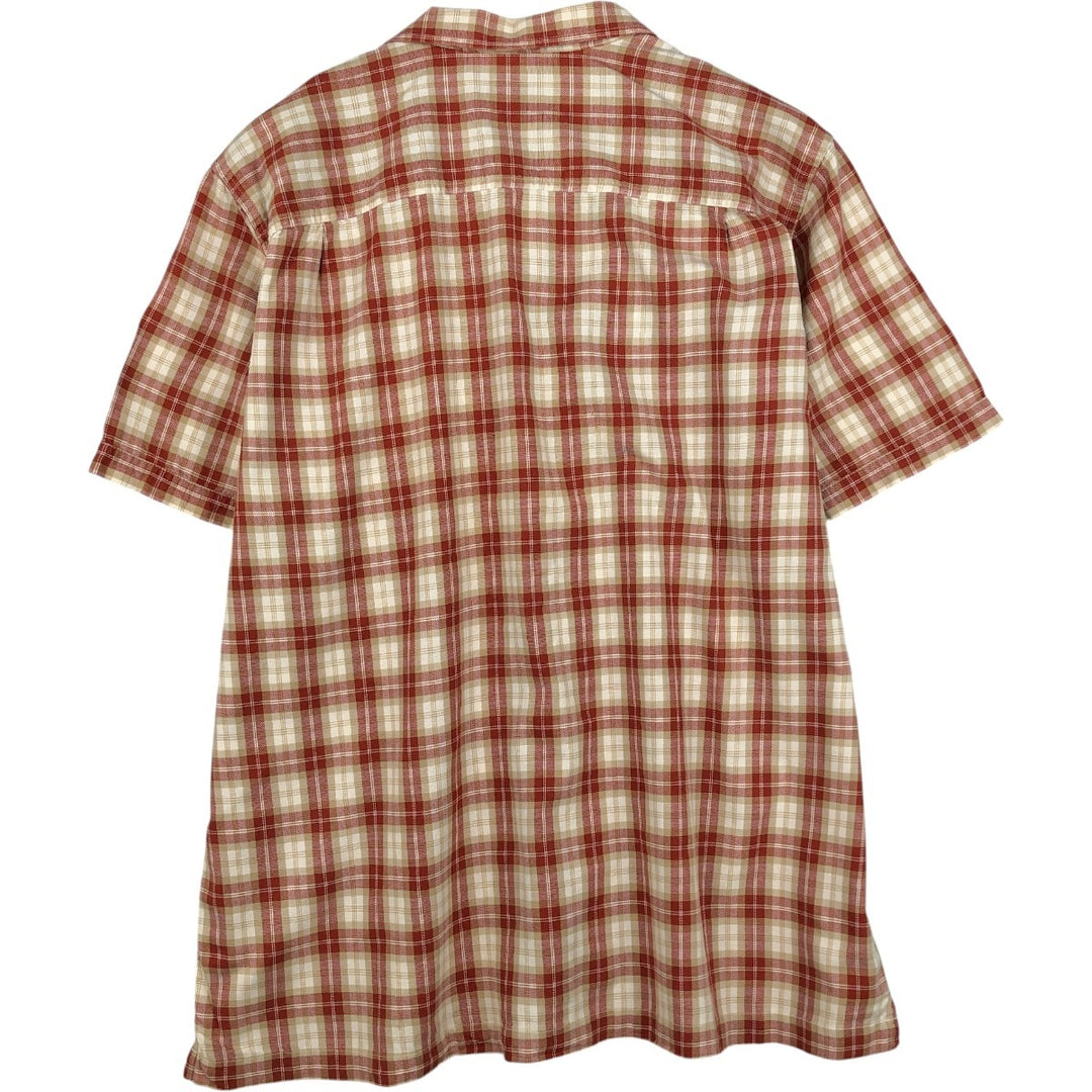 90s-00'S L.L.Bean SLIGHTLY FITTED Check Pattern Short-Sleeve Open Collar Cotton Shirt, Boxy Shirt, Men's XL equivalent. cotton ivory Vintage Second Hand