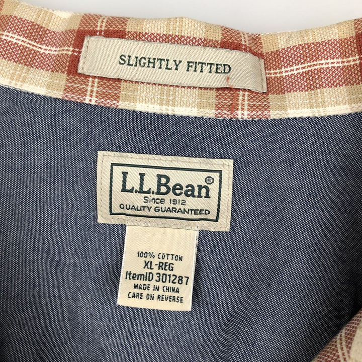 90s-00'S L.L.Bean SLIGHTLY FITTED Check Pattern Short-Sleeve Open Collar Cotton Shirt, Boxy Shirt, Men's XL equivalent. cotton ivory Vintage Second Hand