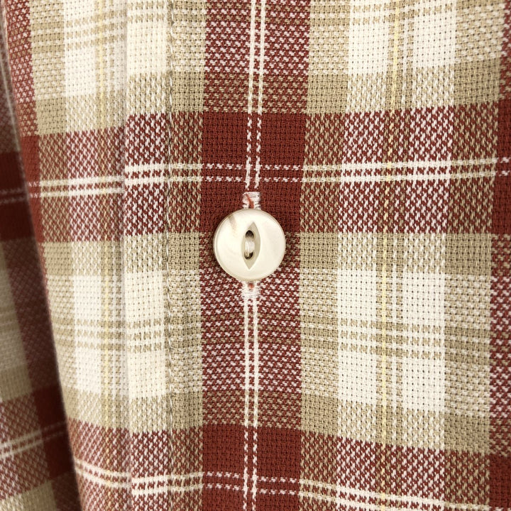90s-00'S L.L.Bean SLIGHTLY FITTED Check Pattern Short-Sleeve Open Collar Cotton Shirt, Boxy Shirt, Men's XL equivalent. cotton ivory Vintage Second Hand
