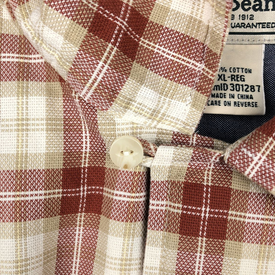 90s-00'S L.L.Bean SLIGHTLY FITTED Check Pattern Short-Sleeve Open Collar Cotton Shirt, Boxy Shirt, Men's XL equivalent. cotton ivory Vintage Second Hand