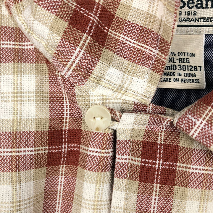 90s-00'S L.L.Bean SLIGHTLY FITTED Check Pattern Short-Sleeve Open Collar Cotton Shirt, Boxy Shirt, Men's XL equivalent. cotton ivory Vintage Second Hand