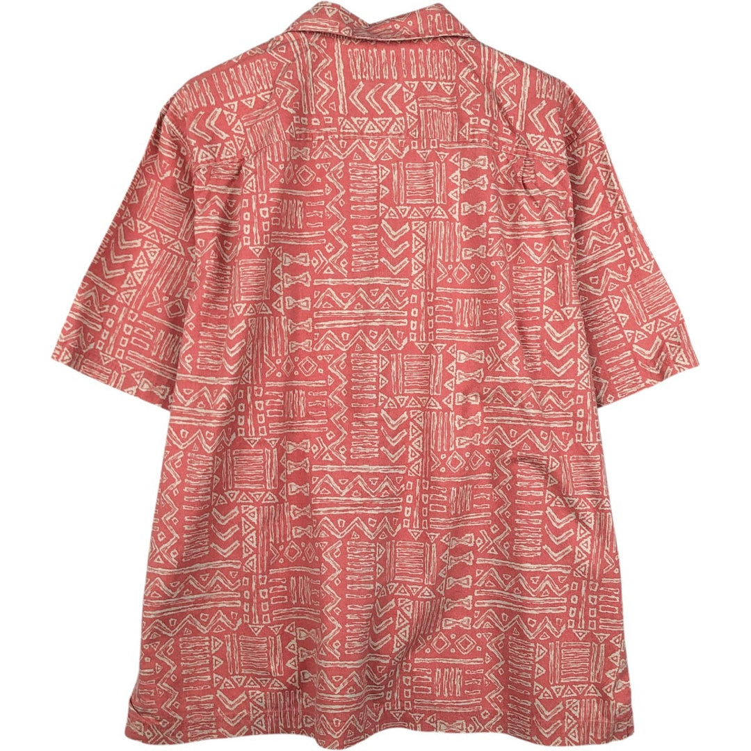 90s-00'S LL Bean Traditional Fit All-Over Print Short Sleeve Open Collar Cotton Box Shirt, Men's Size L cotton pink type Vintage Second Hand