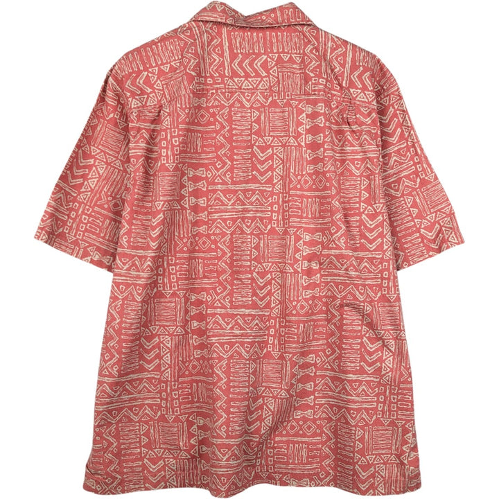 90s-00'S LL Bean Traditional Fit All-Over Print Short Sleeve Open Collar Cotton Box Shirt, Men's Size L cotton pink type Vintage Second Hand