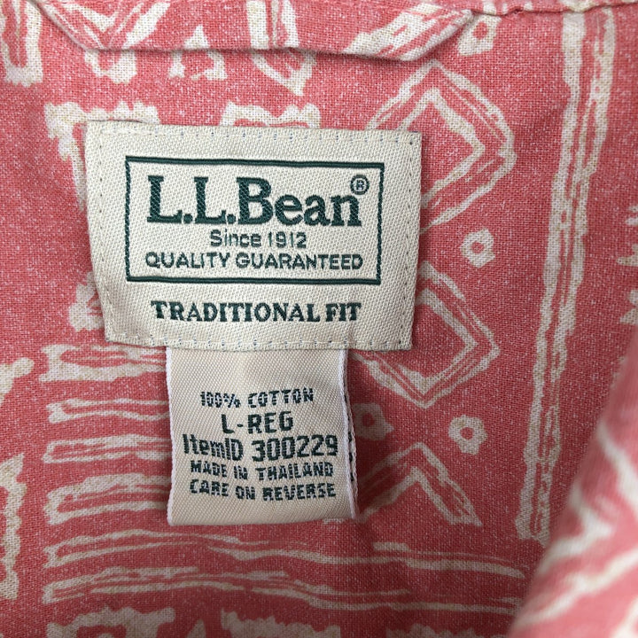90s-00'S LL Bean Traditional Fit All-Over Print Short Sleeve Open Collar Cotton Box Shirt, Men's Size L cotton pink type Vintage Second Hand