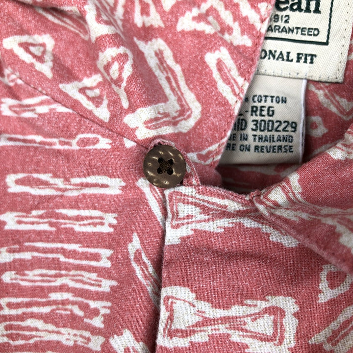 90s-00'S LL Bean Traditional Fit All-Over Print Short Sleeve Open Collar Cotton Box Shirt, Men's Size L cotton pink type Vintage Second Hand