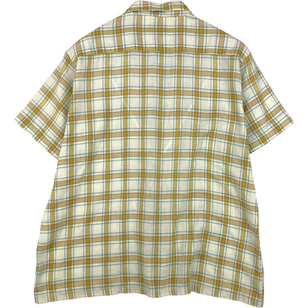 60s-70'S CAMPUS Check Pattern Short-Sleeve Poly-Cotton Box Shirt, Made in USA, Men's Size L (Equivalent), Vintage polyester Khaki type sage green Vintage Second Hand
