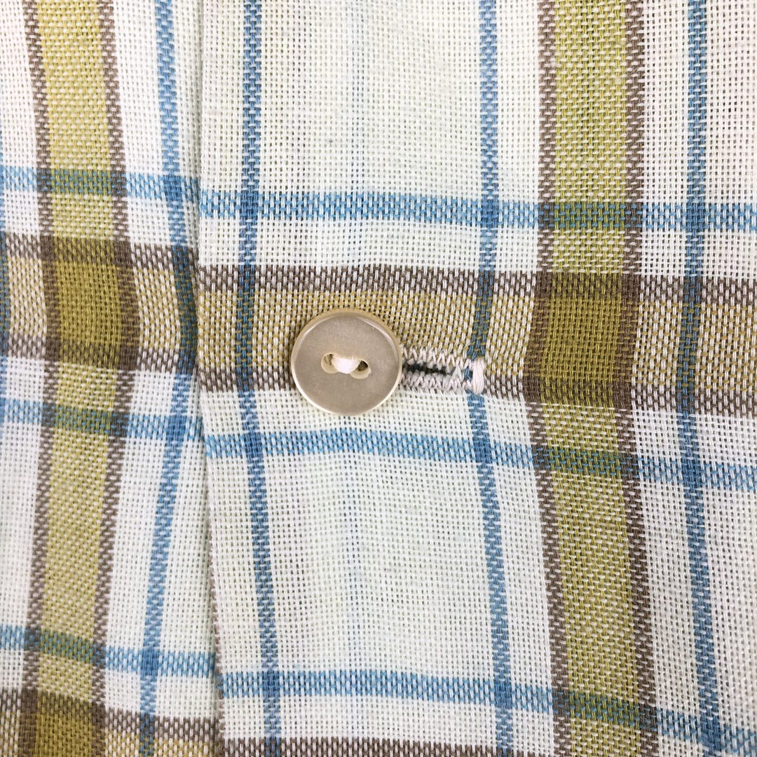60s-70'S CAMPUS Check Pattern Short-Sleeve Poly-Cotton Box Shirt, Made in USA, Men's Size L (Equivalent), Vintage polyester Khaki type sage green Vintage Second Hand
