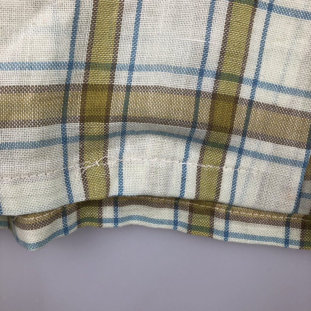 60s-70'S CAMPUS Check Pattern Short-Sleeve Poly-Cotton Box Shirt, Made in USA, Men's Size L (Equivalent), Vintage polyester Khaki type sage green Vintage Second Hand