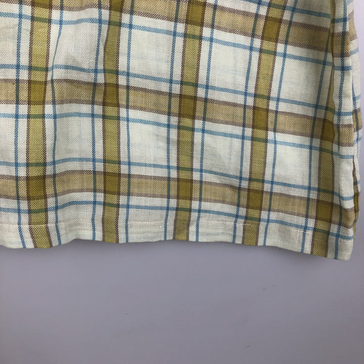 60s-70'S CAMPUS Check Pattern Short-Sleeve Poly-Cotton Box Shirt, Made in USA, Men's Size L (Equivalent), Vintage polyester Khaki type sage green Vintage Second Hand