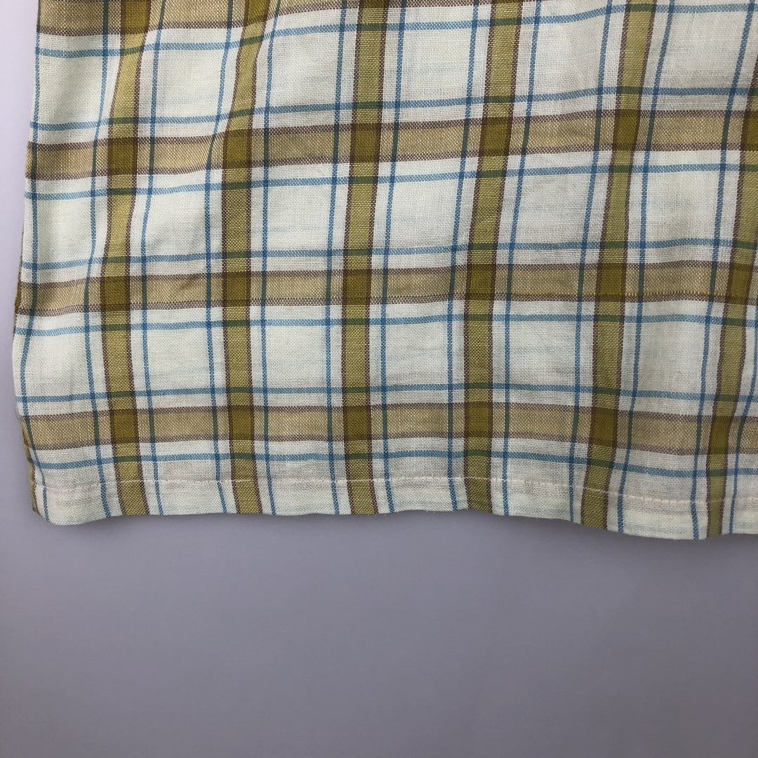 60s-70'S CAMPUS Check Pattern Short-Sleeve Poly-Cotton Box Shirt, Made in USA, Men's Size L (Equivalent), Vintage polyester Khaki type sage green Vintage Second Hand