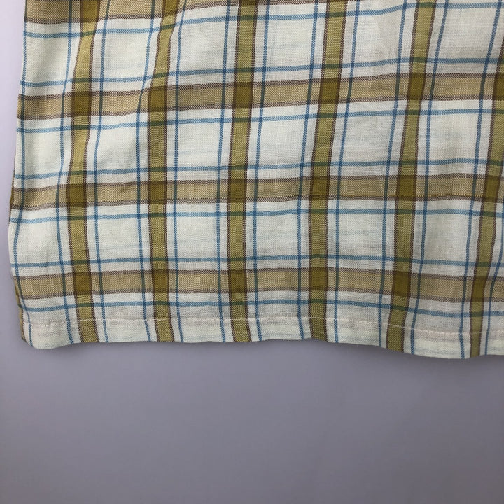 60s-70'S CAMPUS Check Pattern Short-Sleeve Poly-Cotton Box Shirt, Made in USA, Men's Size L (Equivalent), Vintage polyester Khaki type sage green Vintage Second Hand
