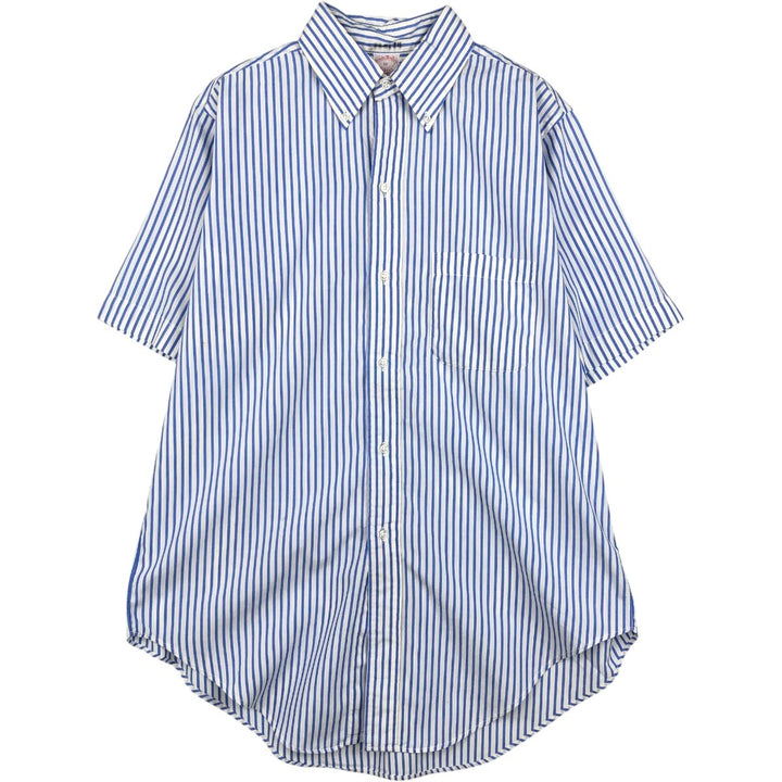 80s-90'S Brooks Brothers MAKERS 6-button short-sleeved button-down striped shirt, made in USA, men's size L equivalent, vintage. cotton blue type Vintage Second Hand