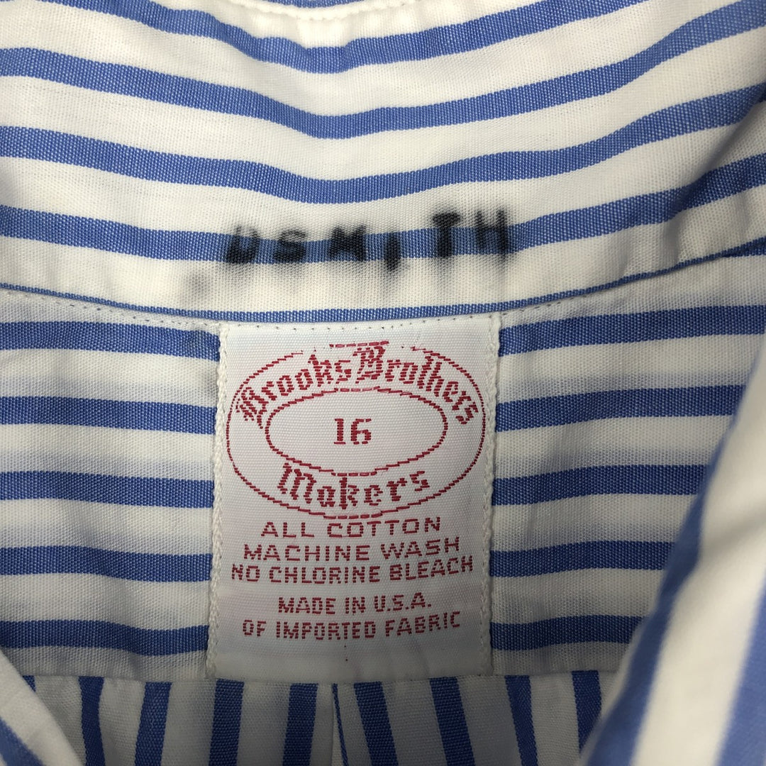 80s-90'S Brooks Brothers MAKERS 6-button short-sleeved button-down striped shirt, made in USA, men's size L equivalent, vintage. cotton blue type Vintage Second Hand