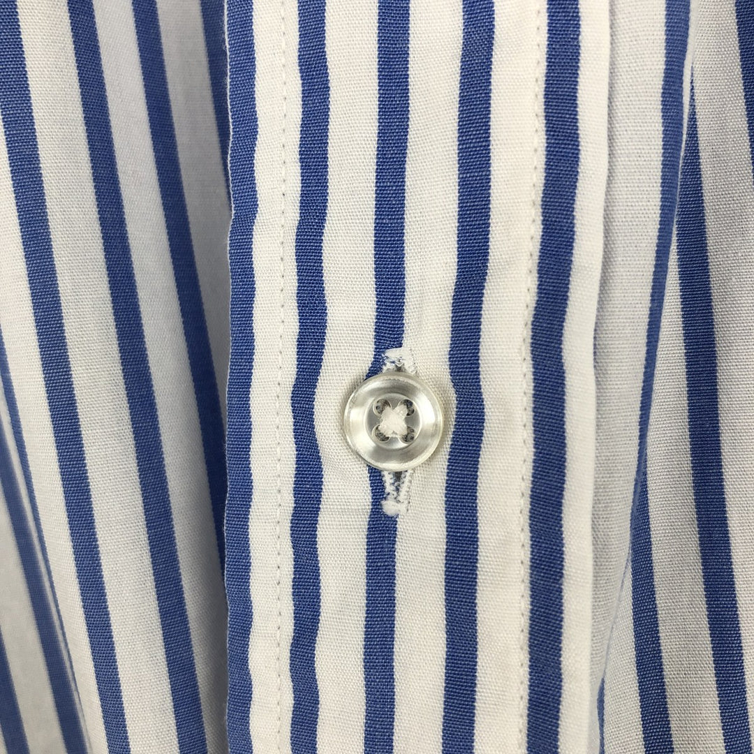 80s-90'S Brooks Brothers MAKERS 6-button short-sleeved button-down striped shirt, made in USA, men's size L equivalent, vintage. cotton blue type Vintage Second Hand