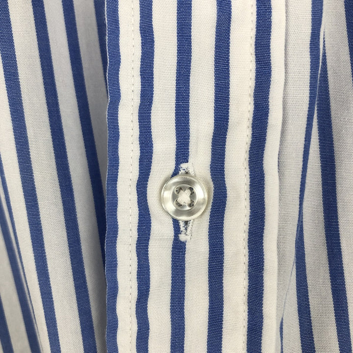 80s-90'S Brooks Brothers MAKERS 6-button short-sleeved button-down striped shirt, made in USA, men's size L equivalent, vintage. cotton blue type Vintage Second Hand