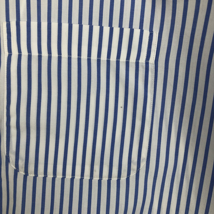 80s-90'S Brooks Brothers MAKERS 6-button short-sleeved button-down striped shirt, made in USA, men's size L equivalent, vintage. cotton blue type Vintage Second Hand
