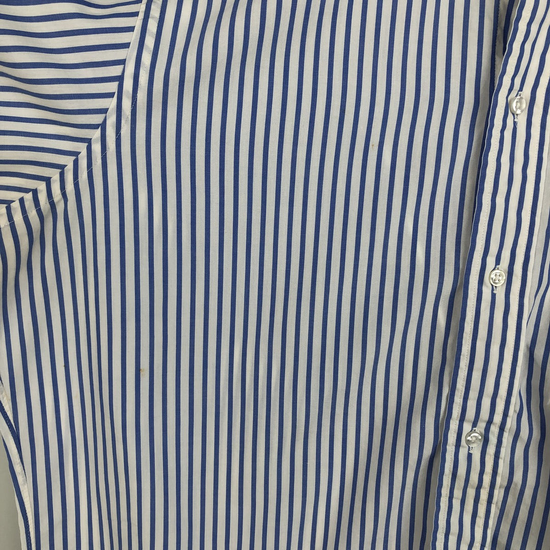 80s-90'S Brooks Brothers MAKERS 6-button short-sleeved button-down striped shirt, made in USA, men's size L equivalent, vintage. cotton blue type Vintage Second Hand