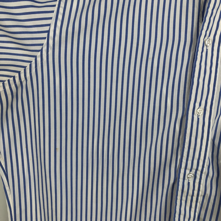 80s-90'S Brooks Brothers MAKERS 6-button short-sleeved button-down striped shirt, made in USA, men's size L equivalent, vintage. cotton blue type Vintage Second Hand